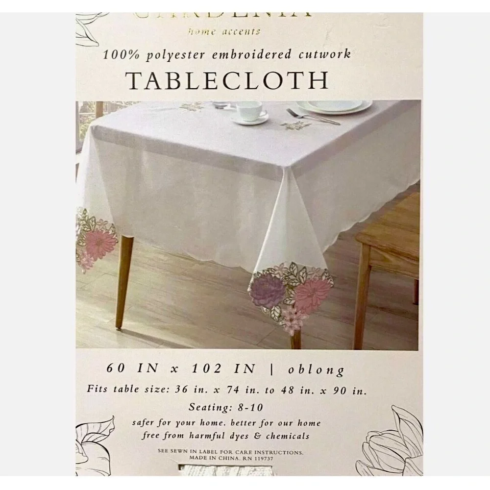 Envogue Gardenia 100% Polyester Embroidered Cutwork Oblong Tablecloth 60